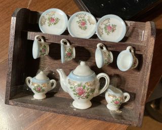 Vintage Porcelain Dollhouse Miniature 11 Piece China Tea Set Made In Japan
