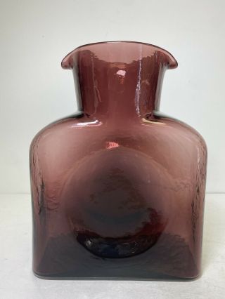 Vintage Blenko Art Glass Double Spout Dimple Water Bottle Purple Usa