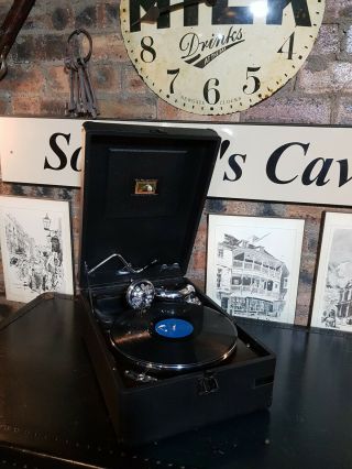 Hmv Gramophone Model 102 Wind Up Record Player Portable,  78rpm,  Antique Vintage