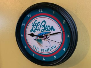 L.  L.  Bean Fly Fishing Rod Bait Shop Store Advertising Bar Man Cave Clock Sign