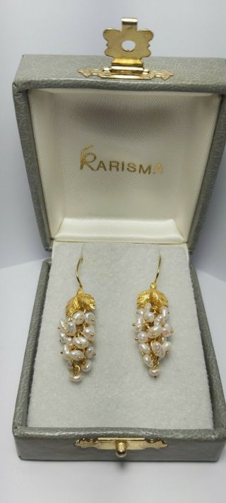 Art Nouveau 14kt (14 Carat) Gold,  Natural Seed Pearl Pendant Drop,  Antique