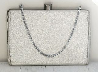 Vintage Silver Lame Metallic Prom Wedding Small Evening Bag Purse Clutch Euc