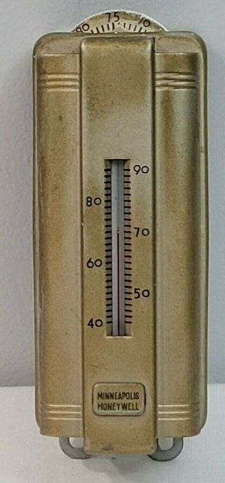 Vintage Art Deco Thermostat Minneapolis Honeywell Regulator Gold Steampunk