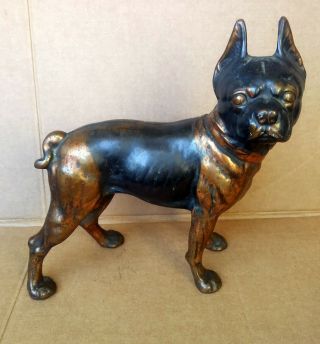 Antique Cast Iron Bronzed Hubley Boston Terrier Dog Doorstop