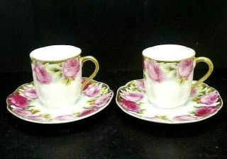 Antique Rosenthal Crysantheme Cacilie Pattern Demitasse Cup And Saucer Set Of 2