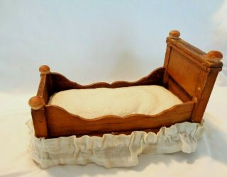 Antique Wood Wooden Doll Bed With Ruffle Dollhouse
