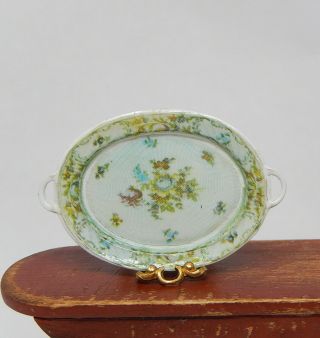 Vintage Ellen Krucker Floral Serving Platter Artisan Dollhouse Miniature 1:12