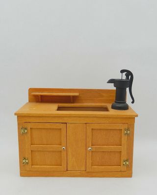 Vintage Antique Wooden Dry Sink W Pump Artisan Dollhouse Miniature 1:12
