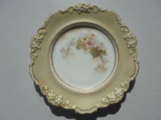 Antique 19th C Doulton Burslem Porcelain Cabinet Plate Hp Flowers Raised Gold