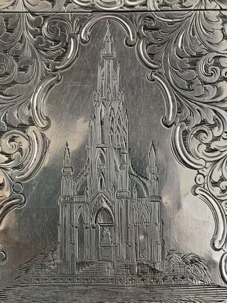 Silver Castle Top Card Case Of Walter Scott Monument - Dated 1860 - Nathaniel Mills 2
