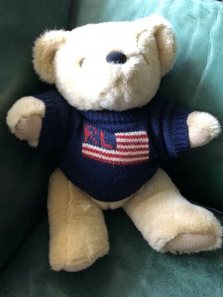 Vintage Ralph Lauren Polo 15 " Teddy Bear 1996 Usa Flag Jointed Legs Flag Sweater
