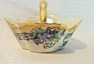 Z S & Co Bavaria Antique Porcelain Pansy Basket Gold Handle Dish Hand Painted
