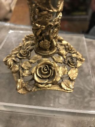 Vintage Antique Gold Ornate Rose Floral Flower Bud Vase 2