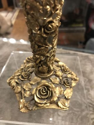 Vintage Antique Gold Ornate Rose Floral Flower Bud Vase 3