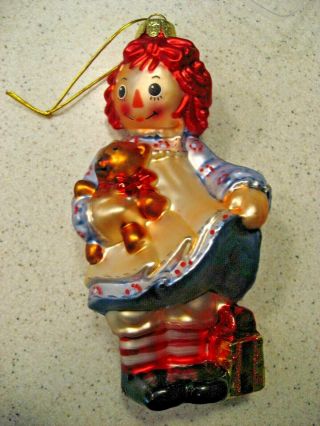 Kurt S.  Adler Raggedy Ann with a Teddy Bear Glass Christmas Ornament 2