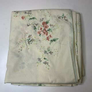 Vintage Flat Sheet Color White Pink Floral Print Cannon Full No Iron Cotton Poly