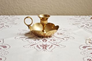 Vintage Brass Candle Holder With Handle And Drip Tray