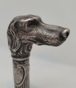 Rare Russian 5th Artel Silver Dog Form Cane Handle Museum Quality