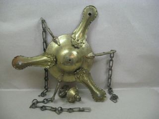 Antique Vtg Brass Hanging Lamp Chandelier W/ Chain & Hanger For Electric Work