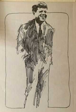 Vintage Pen / Ink Drawing Of John F.  Kennedy Illustration? Estate Fresh