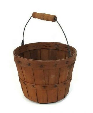 Antique Primitive Berry Picking Gathering Basket Bail Handle Vintage