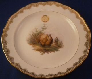 Antique 19thc Meissen Porcelain Turkey Bird Scene Plate Scenic Porzellan Teller