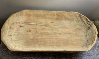 Vintage Hand Crafted Primitive Wooden Dough Bread Bowl Trencher Tray 21”x 11”