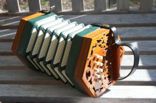Anglo 20 Key Button Brass - Reeded Antique Concertina Squeeze Box.  Worldwide