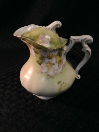 Antique P T Germany Tettau Porcelain Pitcher Floral Gold Trim 1845 - 1921