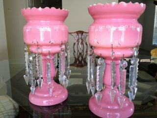 Antique Pink Cased Glass Mantle Lusters