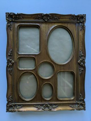 Gold Colored Antique Wash Collage 7 Photo Frame For Wall Table Display Resin