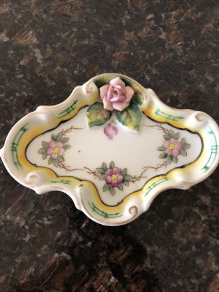 Trinket Dish Tray Fine China Made In Occupied Japan With Painting And Flower