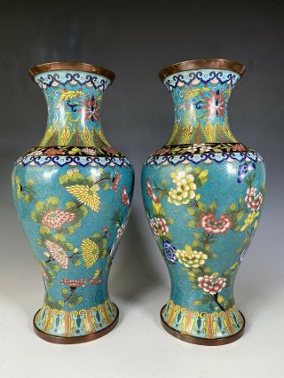 Antique Chinese Gilt Cloisonne Floral Vases Late Qing