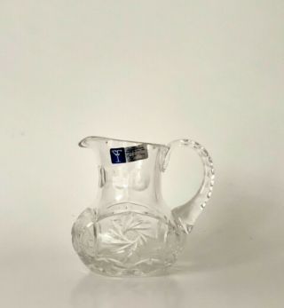 Vintage Retro Small Heavy Cut Crystal Clear Pitcher Creamer Made In Poland