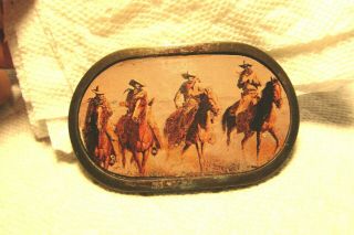 Vintage Brass Belt Buckle Cowboys Riding Horses