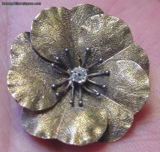 Antique 14k Gold Diamond Pansy Flower Pendant Brooch