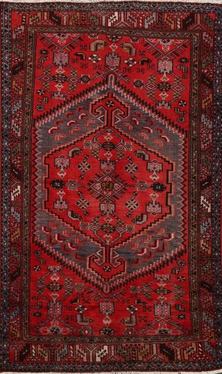Vintage Hamedan Handmade Traditional Geometric Area Rug Wool Oriental Carpet 4x7