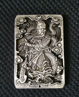 Chinese Miao Silver Guangong Guan Gong Yu Warrior God Sword Bixie Amulet Pendant
