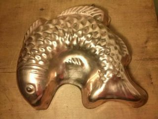 Antique Copper Taurus Jumping Fish Mold 9 " W Made In Portugal Tin Lined Euc