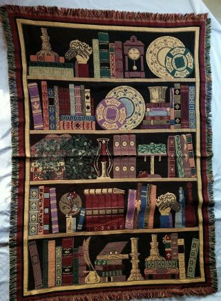 Goodwin Weavers 100 Cotton Tapestry Throw Blanket Library Bookshelf 48x68 " Usa
