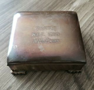 Vintage Footed Silver Plate Trinket Box With Wood Lining - Poole Silver Co.  1953