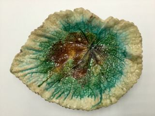 Antique Majolica Begonia Leaf Dish Plate Victorian