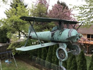 Antique Vintage Copper Biplane Weathervane Garden Art