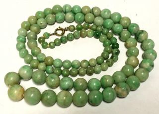 Gorgeous Antique Chinese 14k Natural Jade Jadeite Beads Necklace