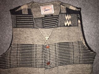 Vtg CREAM TRADITIONAL CANADA Southwest Black & Gray Wool Blend Blanket Vest sz M 3