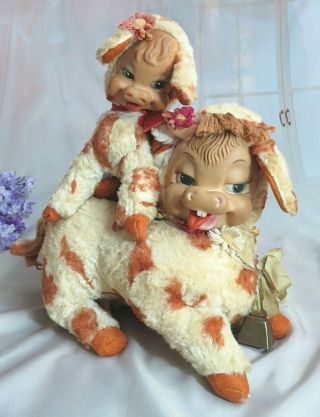 Vintage 1950 Rushton Star Creations Rubber Face Plush Toy Daisy Belle Cow & Calf