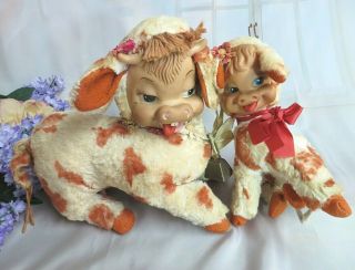 VINTAGE 1950 RUSHTON Star Creations RUBBER FACE plush TOY Daisy Belle COW & CALF 2