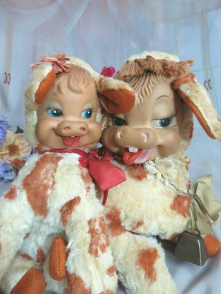 VINTAGE 1950 RUSHTON Star Creations RUBBER FACE plush TOY Daisy Belle COW & CALF 3