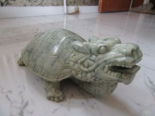 Antique Chinese Stone Dragon Turtle Statue Large & Heavy 3.  8kg Feng Shui Uk
