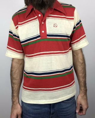 Vintage 70s Striped Polo Shirt Interwoven John Newcombe Size Medium Large
